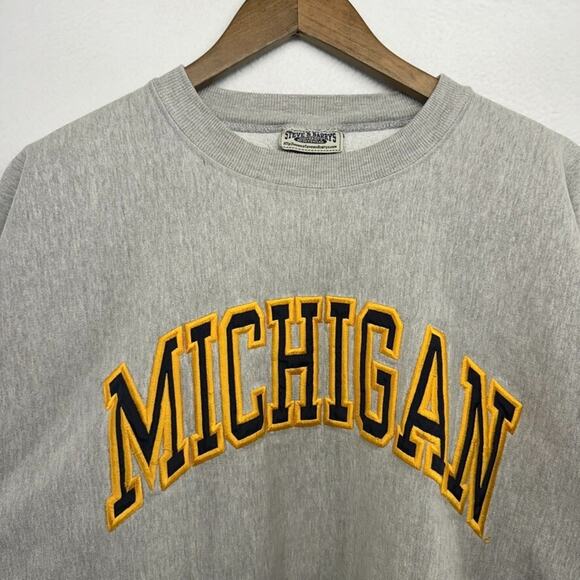 Vintage Michigan Sweatshirt Men's XL Gray Crewneck Embroidered Heavyweight y2k - Picture 4 of 14
